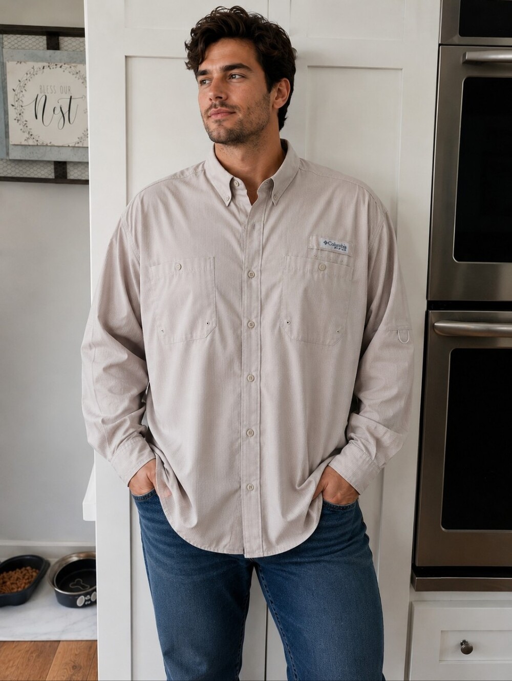 Columbia PFG Omni Shade Vented Fishing Shirt Mens XL White Long Sleeve
